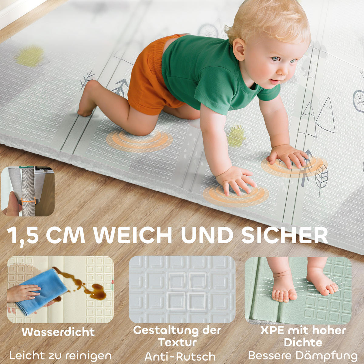 BABY-SPIELMATTE DE-10823 1,5 cm Polsterung & Tiermuster Mehrfarbig - Multicolor, Kunststoff (150/1.5/200cm) - ComfortXL