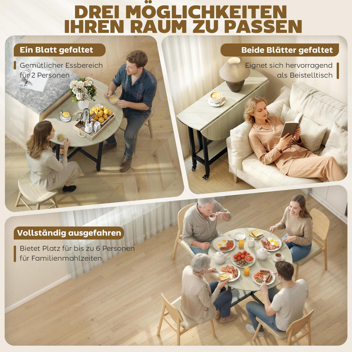 KLAPPTISCH Spanplatte Stahl Naturholz - Naturfarben, Holzwerkstoff (100/100/75cm) - HOMCOM