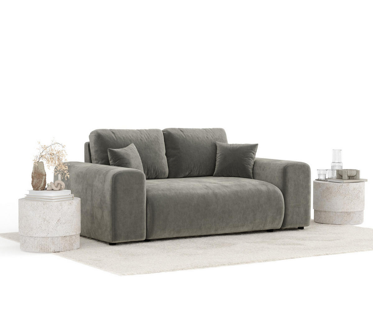 2-SITZER-SOFA Zanzibar Grau Samtstoff - Schwarz/Grau, Holz/Holzwerkstoff (178/79/108cm) - Maison de Reve