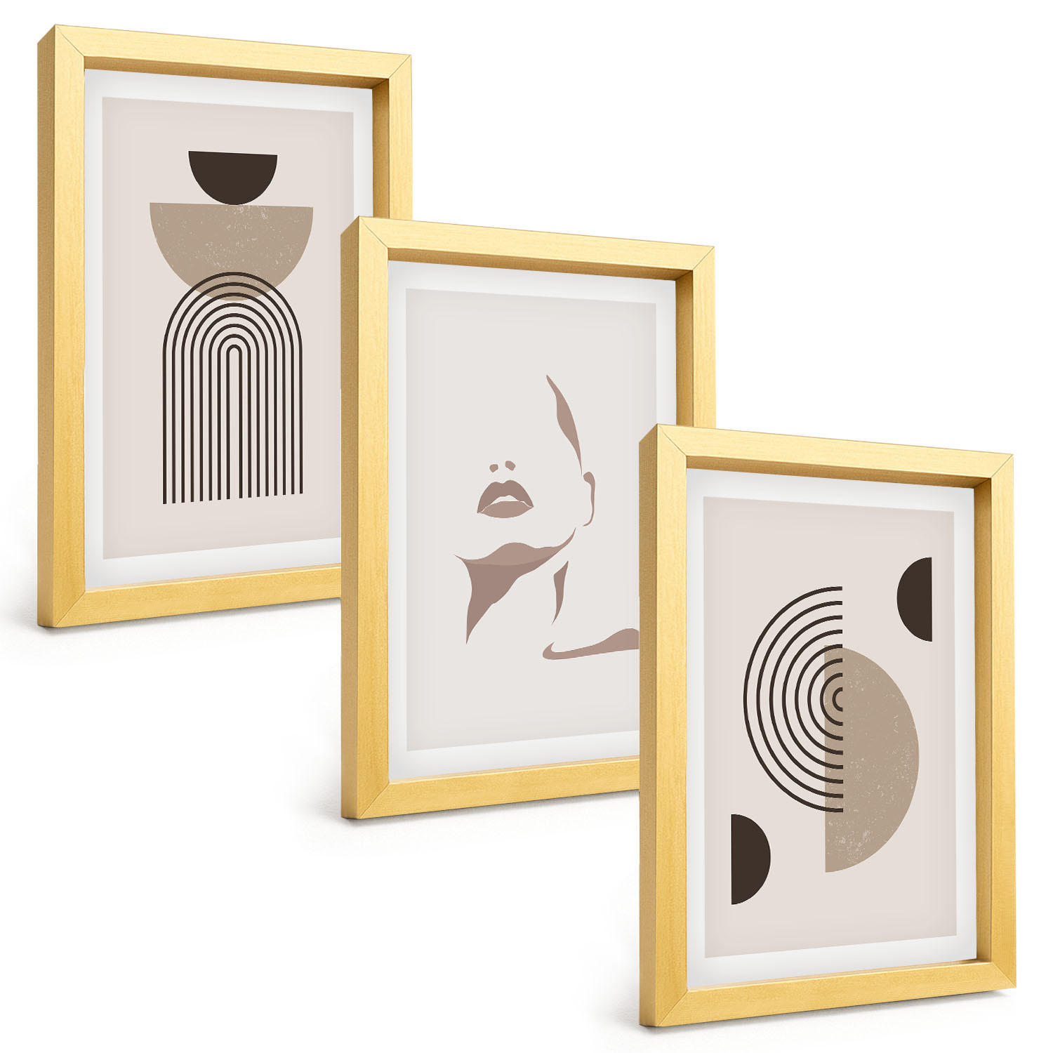 BILDER SET 3er Set - 20x30 cm Goldrahmen - Abstrakte Formen und Gesicht - Goldfarben, Kunststoff (20/30cm) - TULUP