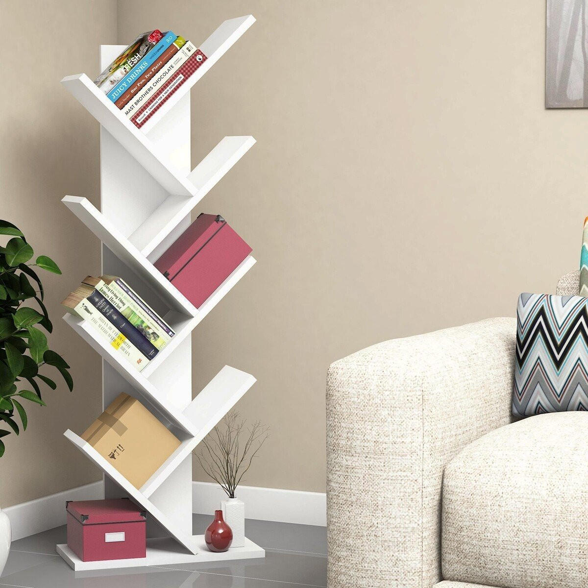 BÜCHERREGAL mit 8 Regalböden 22/46/128,5 cm - Weiß, Holzwerkstoff (46/128.5/22cm) - Calicosy