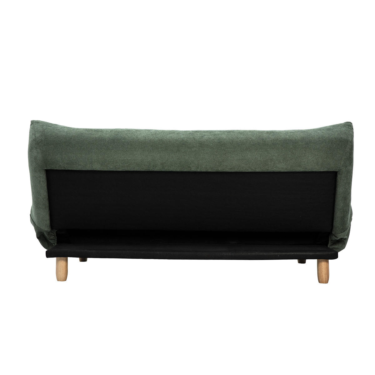 3-SITZER-SOFA mit Schlaffunktion in Khakigrünem Chenille-Stoff und hellem Holz YUMI - Grün, Textil (102/89/189cm) - Miliboo