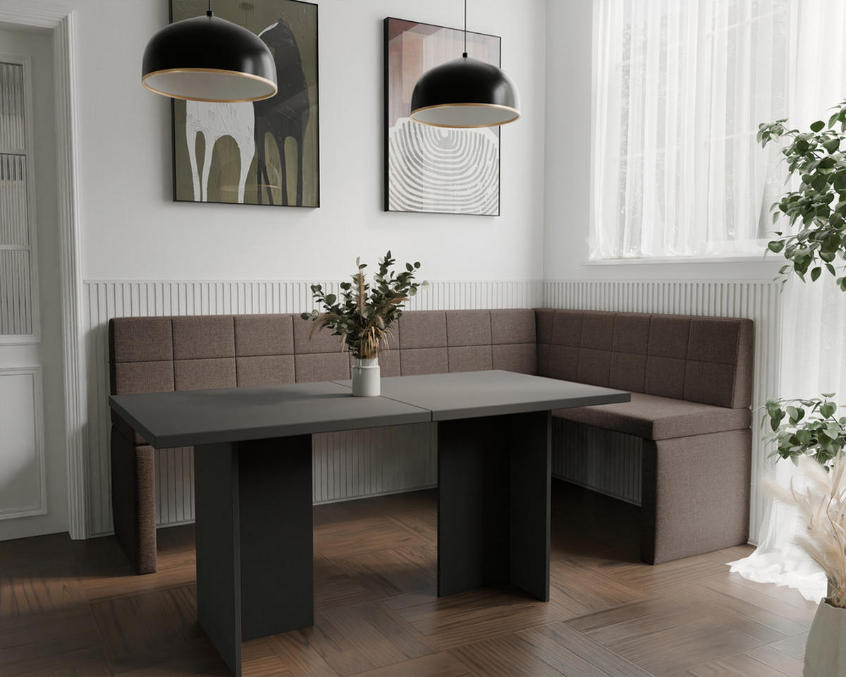 ECKBANK rechts MELVIN Webstoff, 128/168 cm Braun - Braun, Holz/Textil (128/168cm) - Idohome