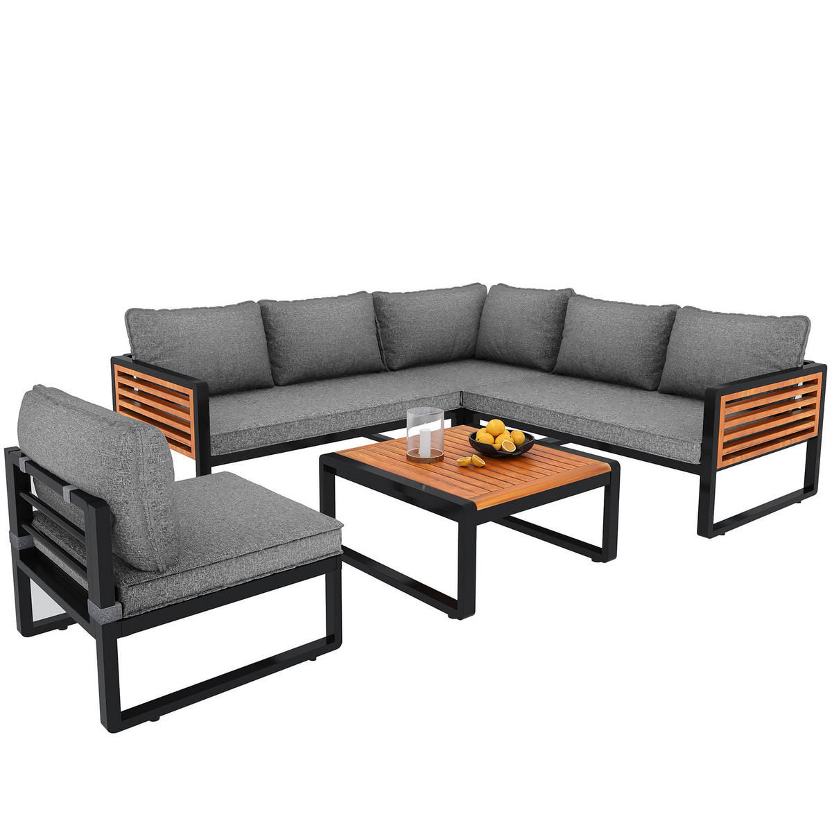 GARTENLOUNGE 110/60/63 cm grau aus Metall und Polyester 5-teilig flexibel kombinierbar - Grau, Metall - OKWISH
