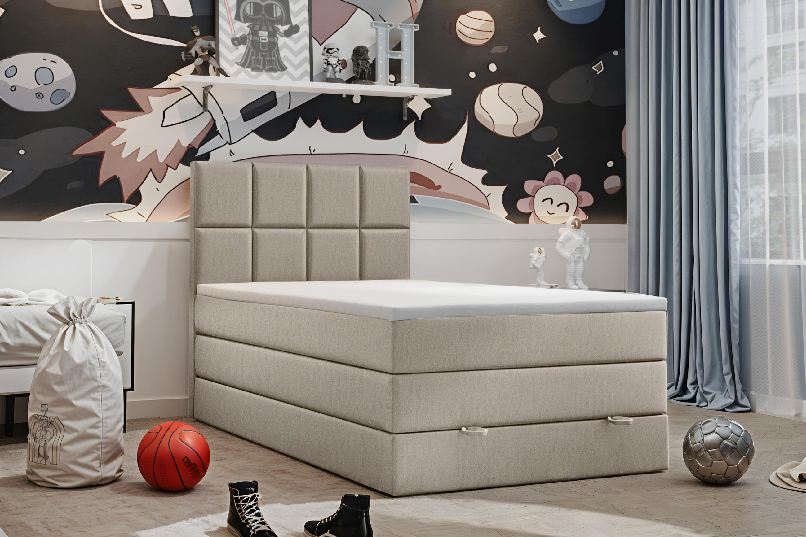 BOXBETT Olaf Premium 120x200 Beige - Beige, Textil/Metall (120/200cm) - VLR BEDS