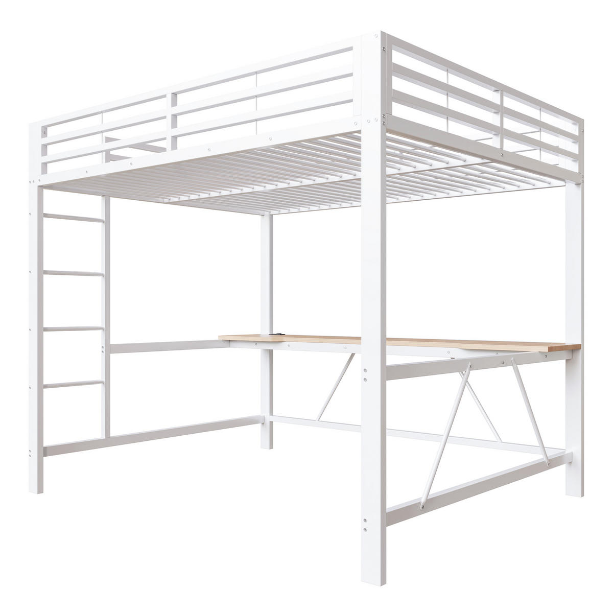 HOCHBETT mit Schreibtisch 160x200 cm Metall Weiß - Weiß, Metall (160/200cm) - Meubliv