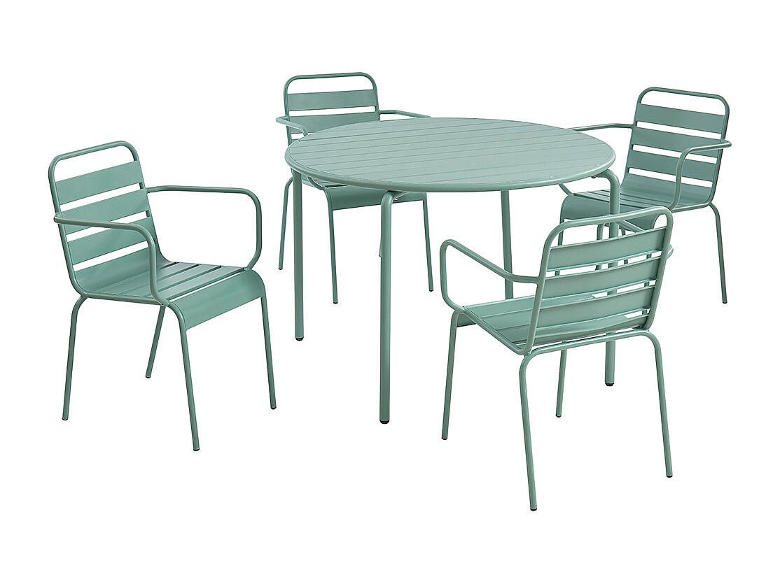 GARTENESSGRUPPE im Set - 4 -Sitzer - Stahl - mandelgrün - MIRMANDE - Grün, Metall - Vente-Unique