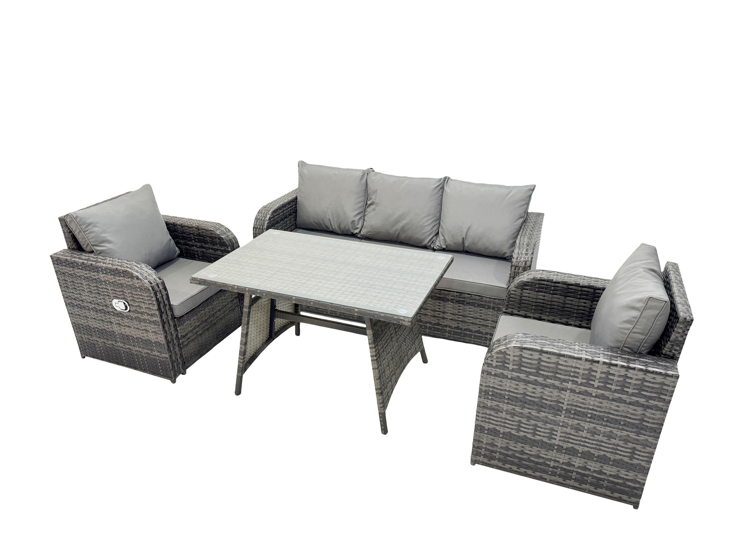 GARTENMÖBEL SET mit COUCHTISCH Polyrattan Dunkelgrau 5-Sitzer - Dunkelgrau/Grau, Glas/Kunststoff - Fimous