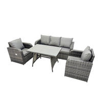 GARTENMÖBEL SET mit COUCHTISCH Polyrattan Dunkelgrau 5-Sitzer - Dunkelgrau/Grau, Glas/Kunststoff - Fimous