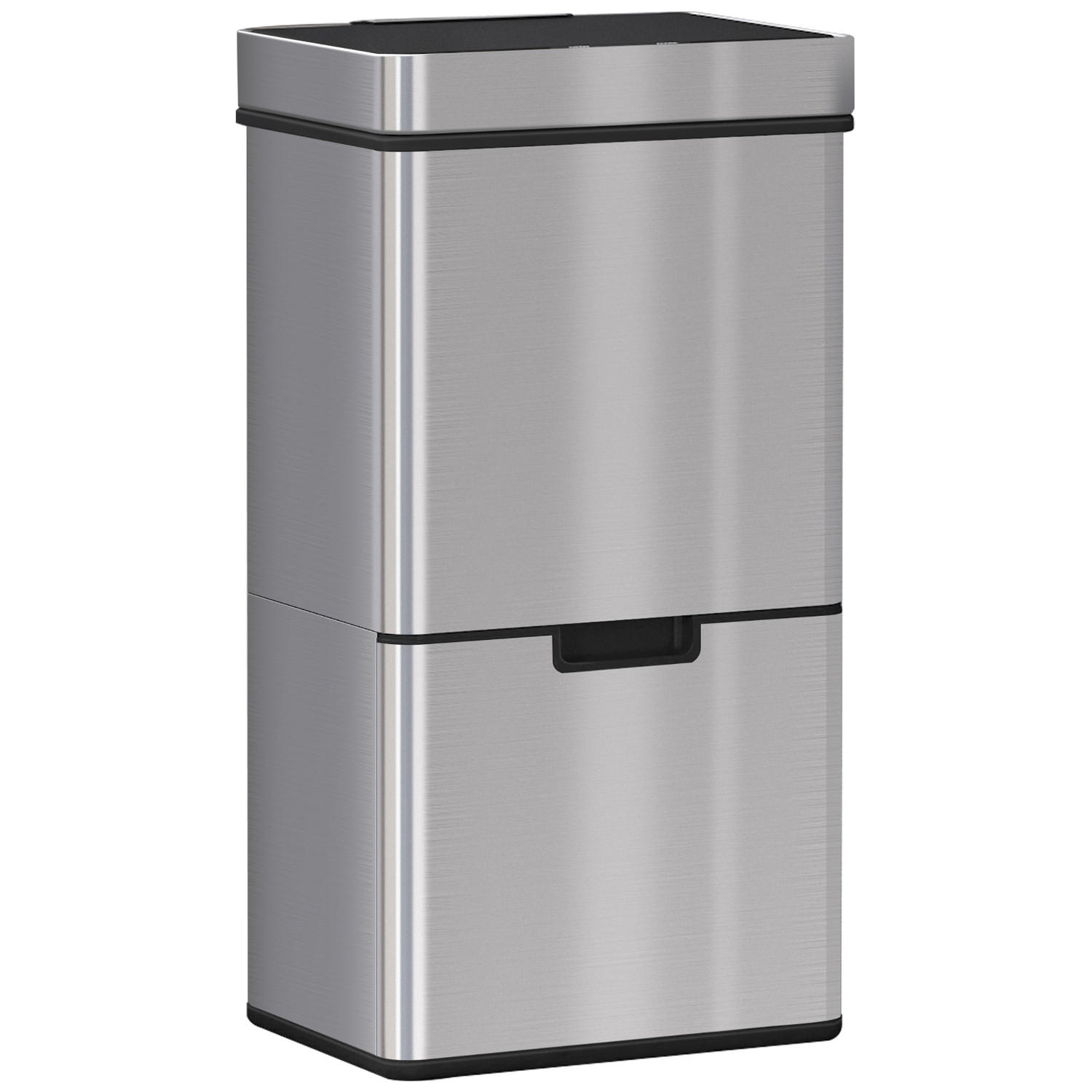 MÜLLEIMER MIT SENSOR 72L 42/81/30 cm Edelstahl Silberfarben Mülltrennsystem 3 Fächer Küche - Silberfarben, Metall (30/81/42cm) - Rolipo