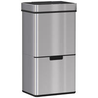 MÜLLEIMER MIT SENSOR 72L 42/81/30 cm Edelstahl Silberfarben Mülltrennsystem 3 Fächer Küche - Silberfarben, Metall (30/81/42cm) - Rolipo