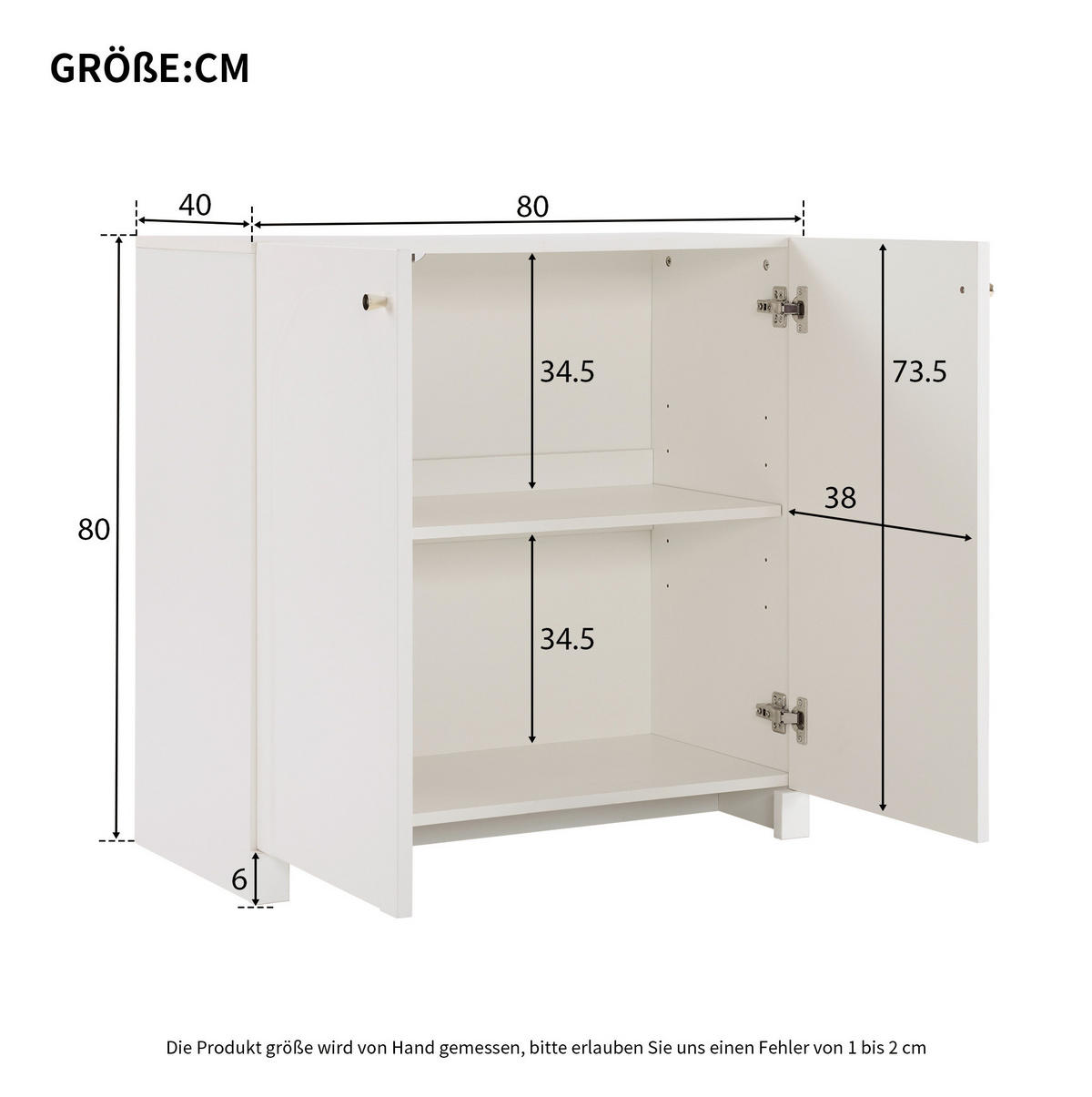 KOMODA z dřevotřísky, 80/40/80 cm, bílý se 2 dvířky - bílá, kompozitní dřevo (80/80/40cm) - Modenvie