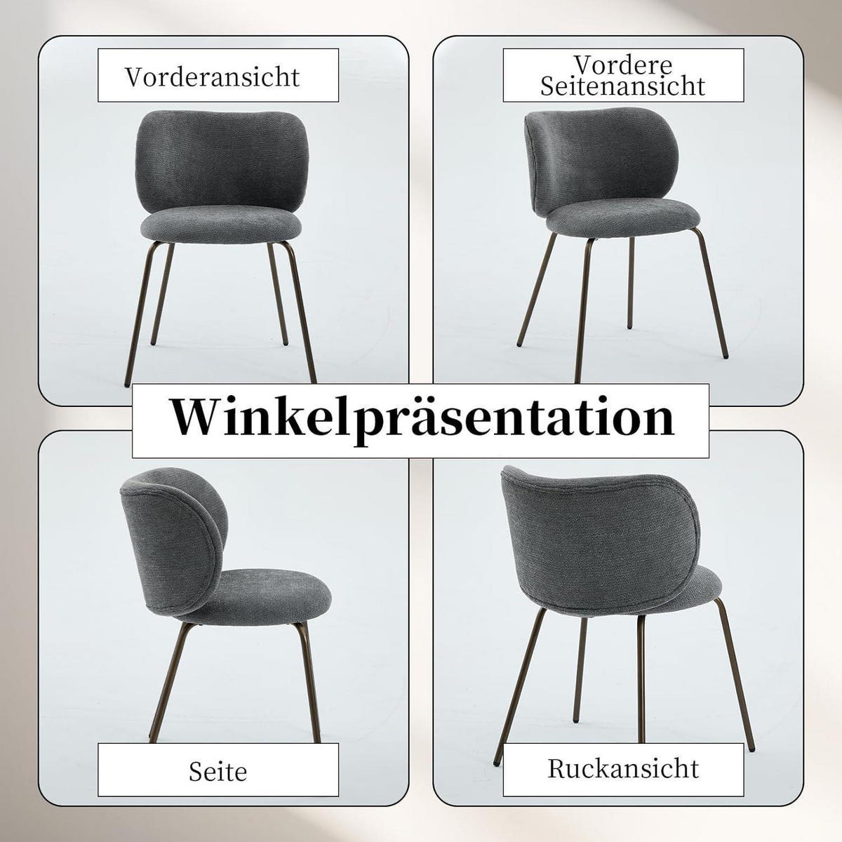 ESSZIMMERSTUHL 1er Set Chenille Grau mit Metallbeinen - Grau, Textil (52/80/46.5cm)