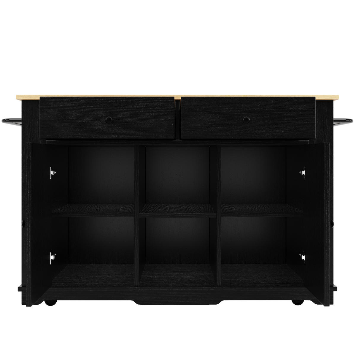 KÜCHENWAGEN 151.5x84.7x91.7cm Schwarz mit 2 Schubladen & 5 Rädern - Schwarz, Holzwerkstoff (151.5/91.7/84.7cm) - Modfu