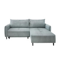 ECKSOFA mit Schlaffunktion und Bettkasten, Cord, beidseitig montierbar - Blau/Schwarz, Holz/Textil (238/174cm) - myHomelando