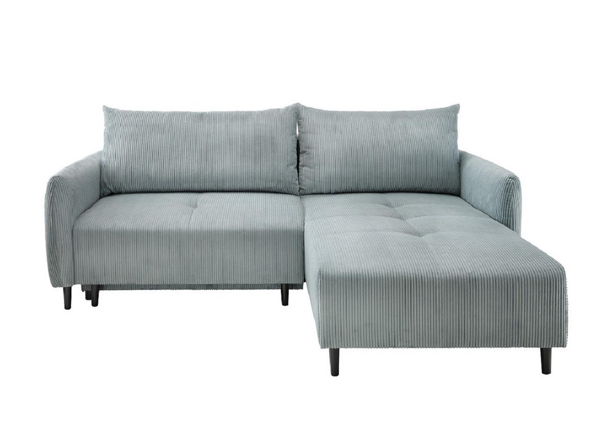 ECKSOFA mit Schlaffunktion und Bettkasten, Cord, beidseitig montierbar - Blau/Schwarz, Holz/Textil (238/174cm) - myHomelando