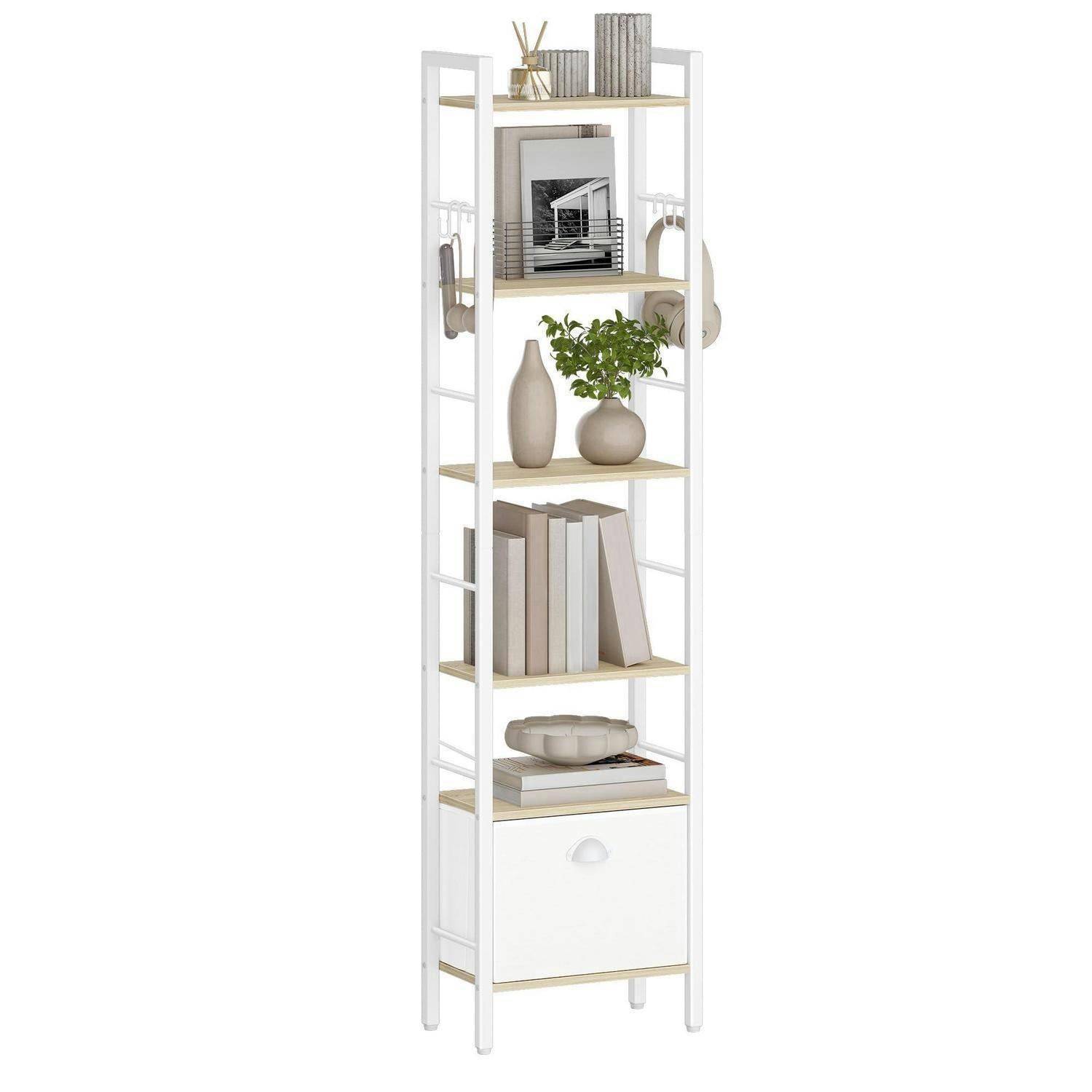 BÜCHERREGAL mit Schublade und Haken 24 x 40 x 173 cm Weißeiche - Weiß, Holzwerkstoff (40/173/24cm)