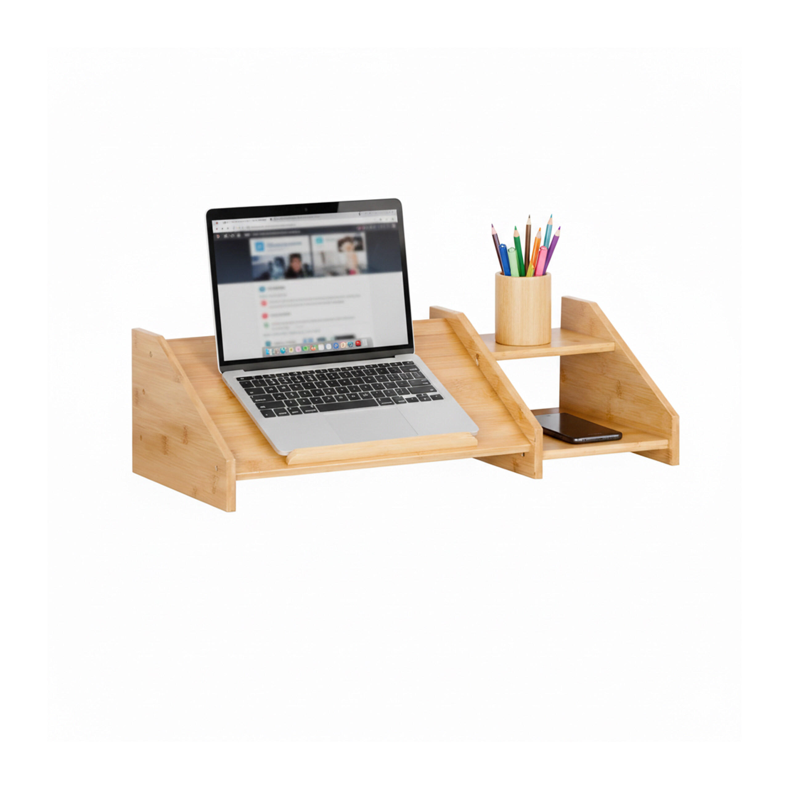 LAPTOPSTÄNDER Natur Bambus rutschfest mit 2 Ablagen - Hellbraun, Holz/Textil (26.5/61/17.5cm) - Relaxdays