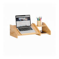 LAPTOPSTÄNDER Natur Bambus rutschfest mit 2 Ablagen - Hellbraun, Holz/Textil (26.5/61/17.5cm) - Relaxdays