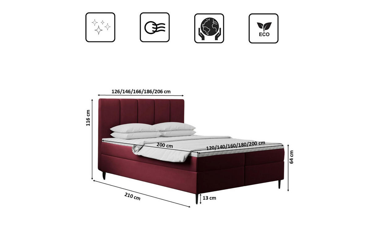 BOXBETT Mit Bettkasten Und Matratze POEL Rotwein 120x200 cm H3-Bonell - Mooreichefarben/Rot, Holz/Holzwerkstoff (120/200cm) - Kaiser Möbel