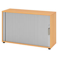 ROLLLADENSCHRANK - 2 Ordnerhöhen 40/120/74,8 cm in Buchefarben/Silberfarben Streifengriff (Kunststoff) - Buchefarben/Silberfarben, Holzwerkstoff (120/74.8/40cm) - bümö