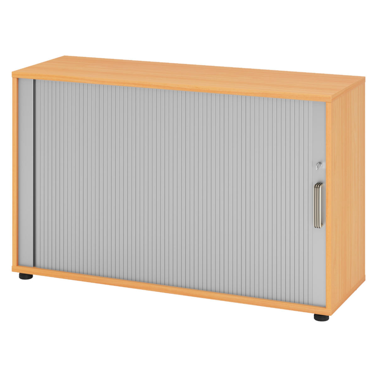 ROLLLADENSCHRANK - 2 Ordnerhöhen 40/120/74,8 cm in Buchefarben/Silberfarben Streifengriff (Kunststoff) - Buchefarben/Silberfarben, Holzwerkstoff (120/74.8/40cm) - bümö