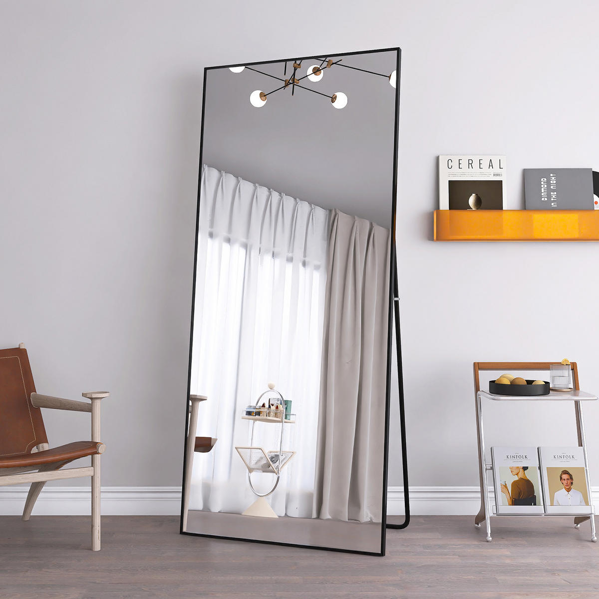 STANDSPIEGEL 180x80cm, Rechteckiger Spiegel, Schwarzer Metallrahmen - Schwarz, Metall (80/180/180cm)