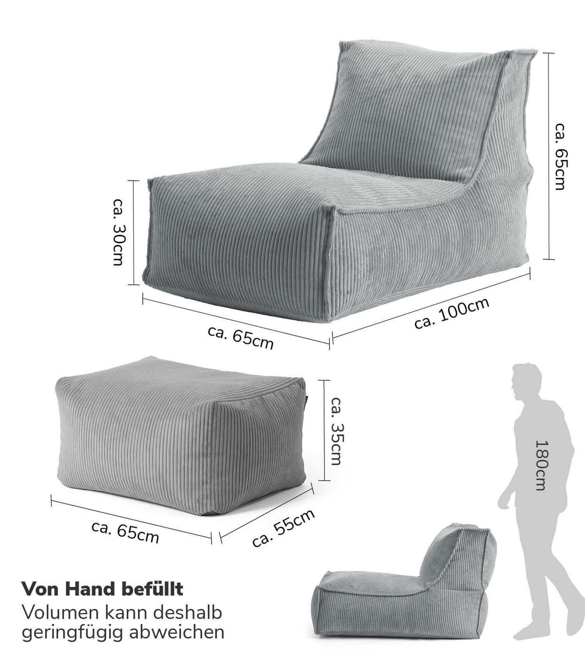 SITZSACK mit Hocker Der Gelassene - Grau, Textil (65/65/155cm) - Mokebo