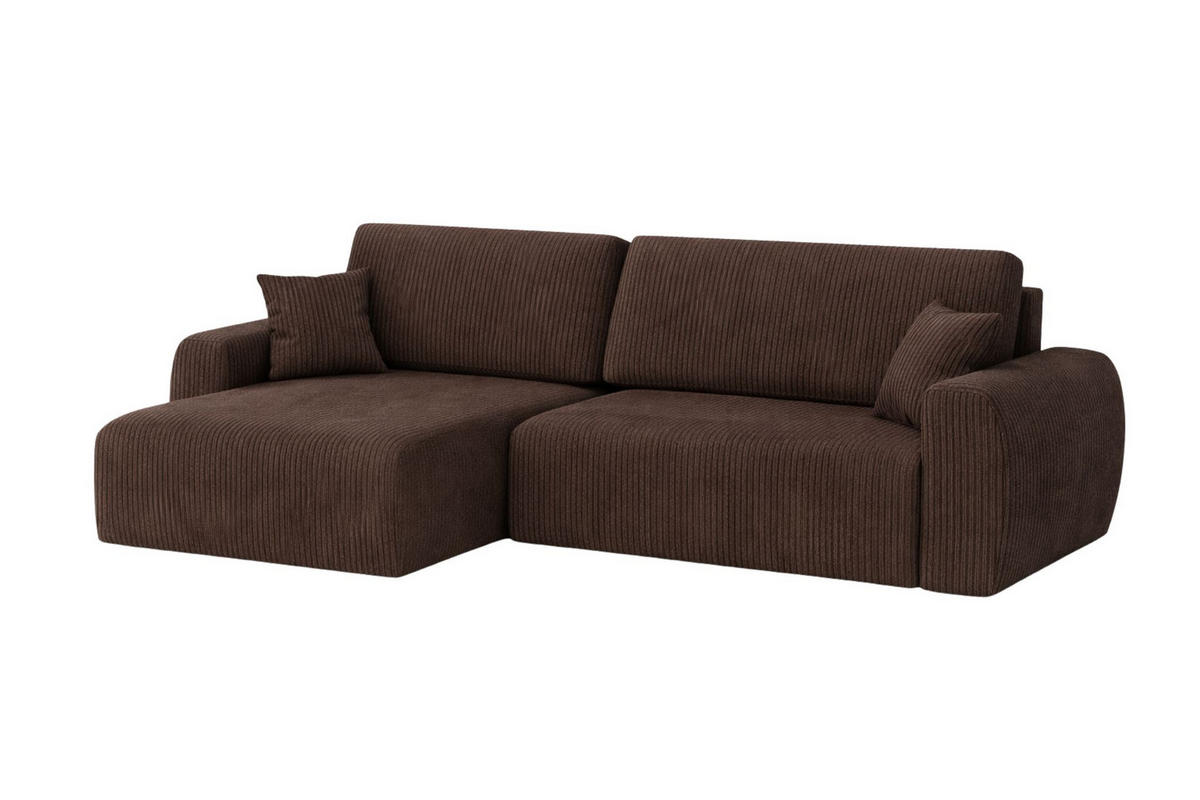 ECKSOFA Mit Schlaffunktion Ariel L, Cordstoff, Stoff Poso, Braun, Links - Braun, Holz (250/142cm) - Kaiser Möbel