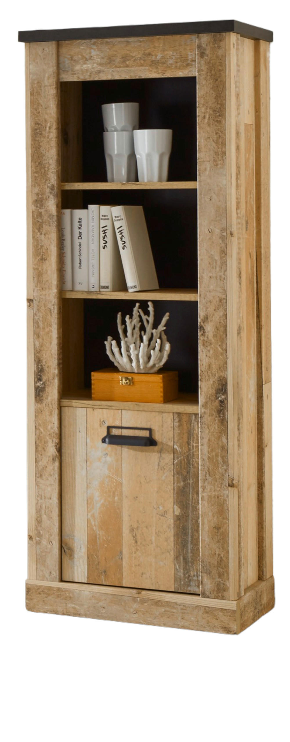 REGALSCHRANK Used Wood hell, anthrazit 51 cm, Regal mit Soft-Close - Anthrazit/Schwarz, Holzwerkstoff/Metall (51/146/38cm) - Furn.Design