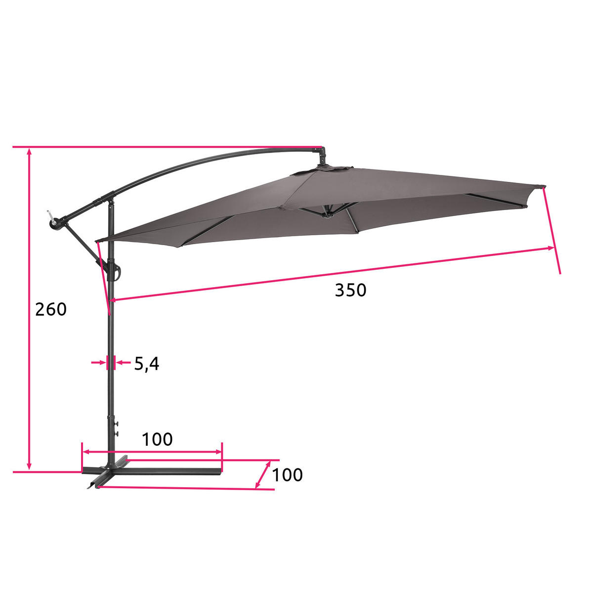SONNENSCHIRM Ciccio,inklusive Schutzhülle,grau - Grau, Textil (350/350cm) - tectake