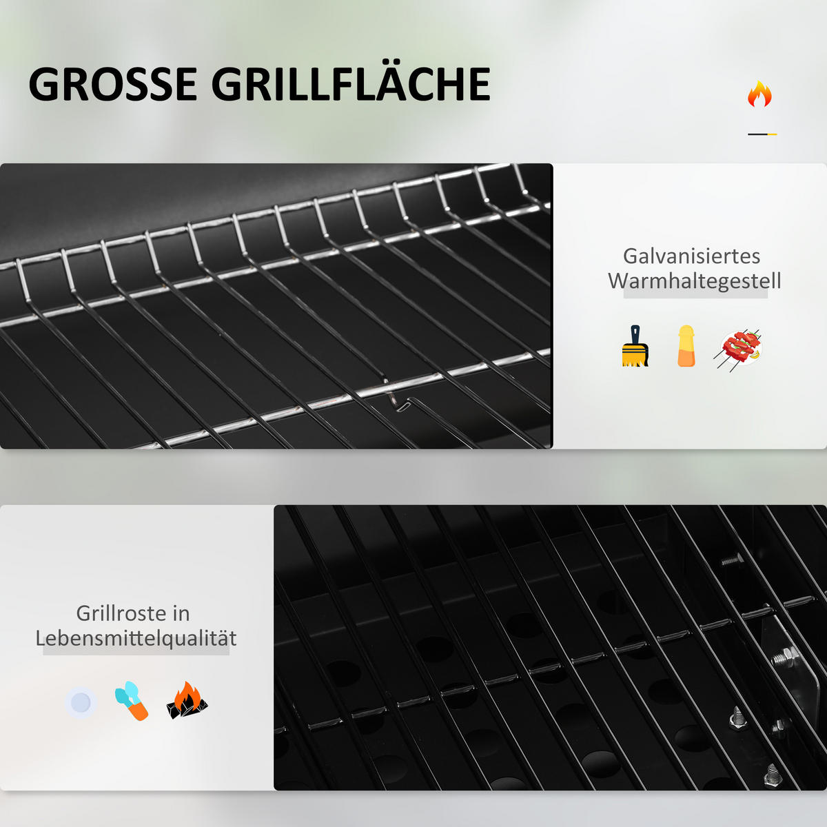 HOLZKOHLEGRILL - Schwarz, Metall (65/108/113cm) - Outsunny