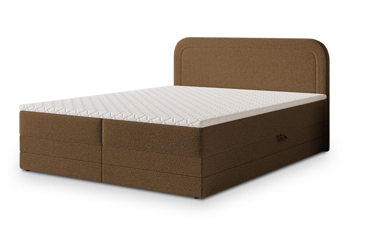 BOXBETT ARMEL 180x200 cm mit Matratze und Topper - Braun - Braun, Holz (180/200cm) - MASSENO