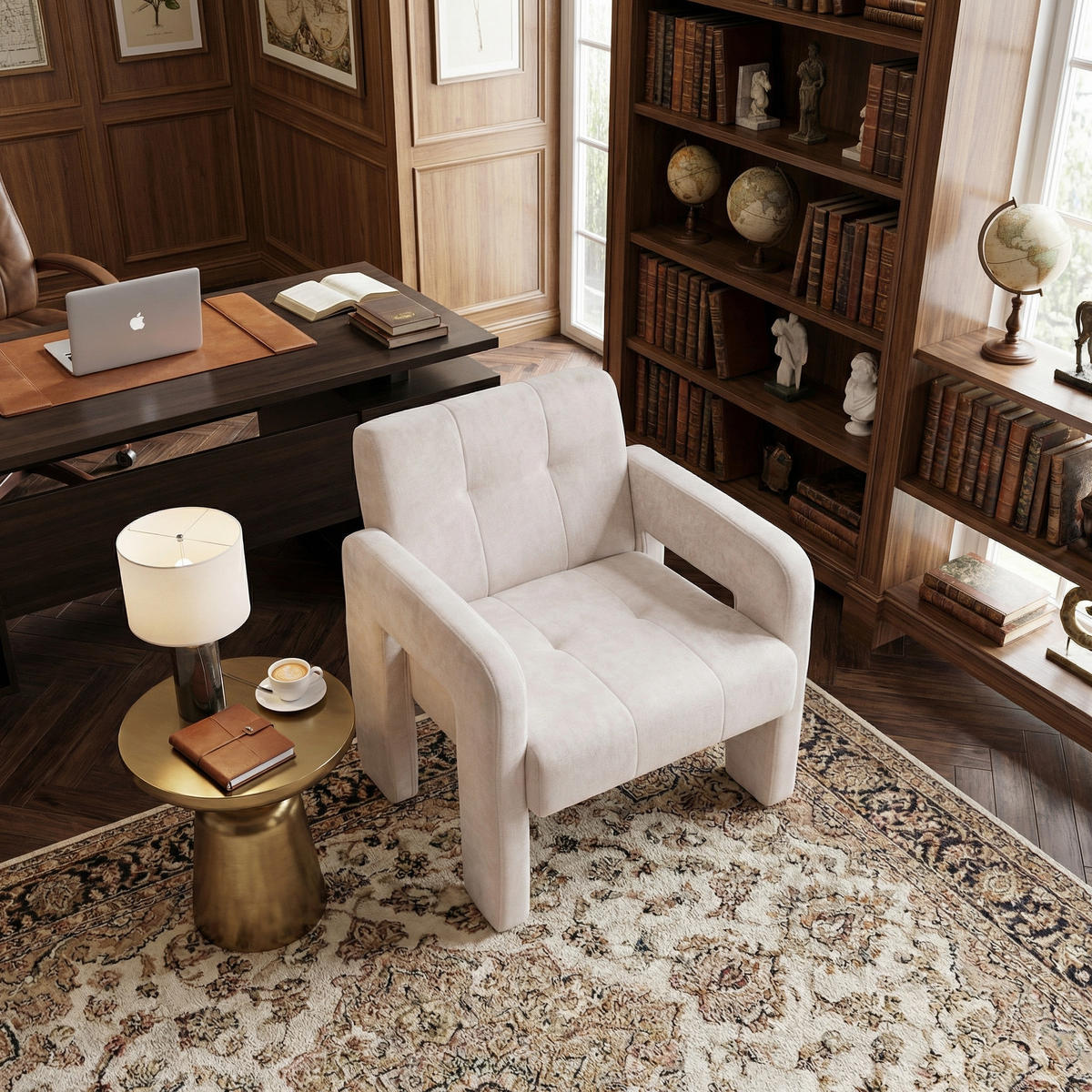 SESSEL Nordic Style aus Chenille mit ergonomischen Armlehnen - Beige, Textil (67/74/69cm) - Urban Meuble