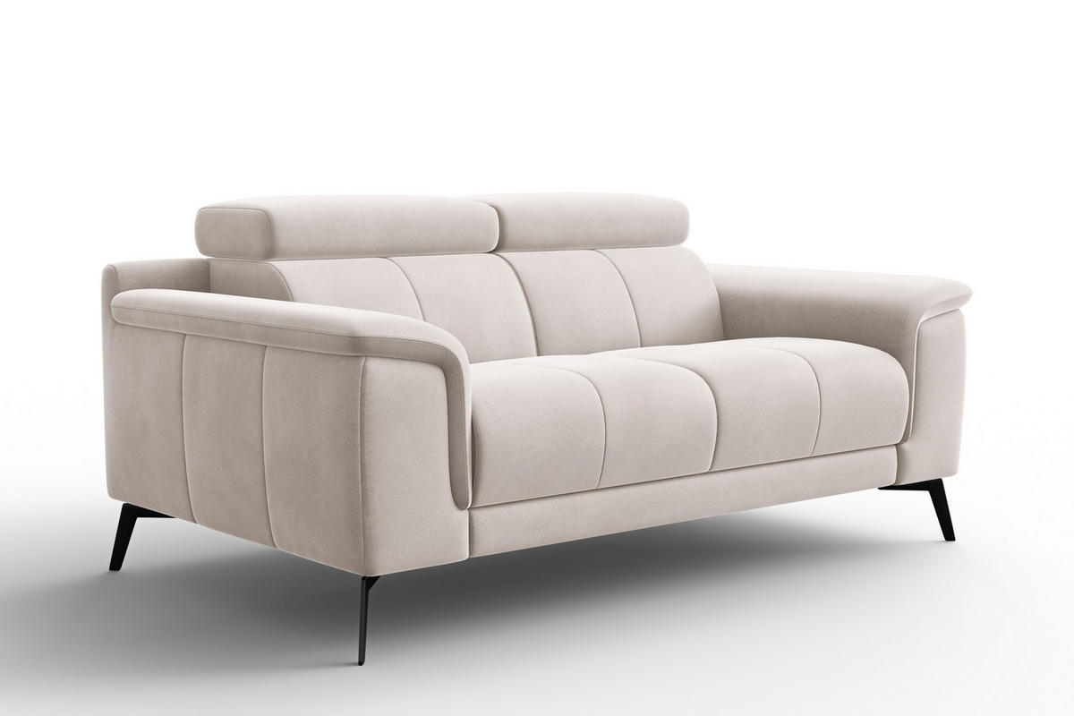 SOFA FIERO 2-Sitzer, Beiger Veloursstoff - Beige/Schwarz, Holz/Textil (170/82/103cm) - Courtois Laville
