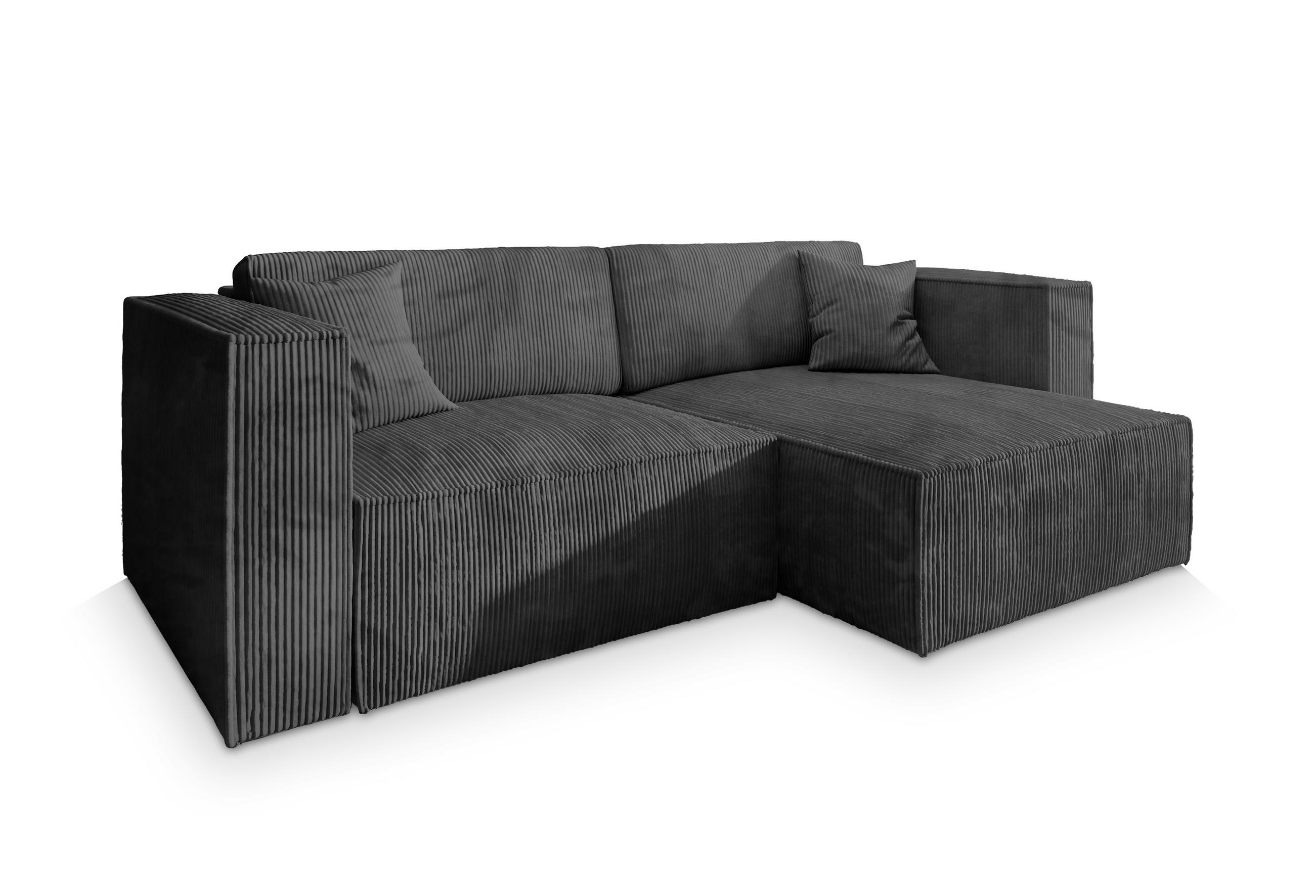 ECKSOFA NERIO P Graphitfarben Kordstoff mit Schlaffunktion - Graphitfarben, Holz (245/148cm) - MASSENO