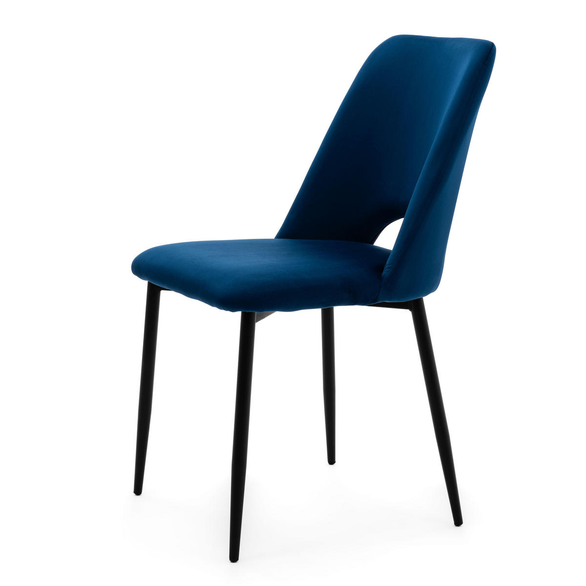STUHL ORO gepolsterter mit Steppung - dunkelblau - Samt Velour - Blau/Schwarz, Textil/Metall (47/91/55cm) - NEW HOME