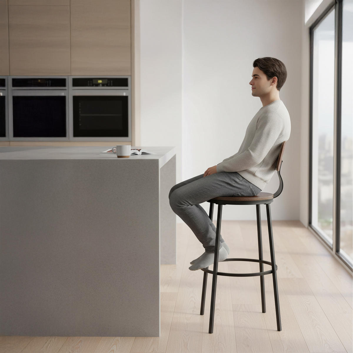 2XBARHOCKER - Multicolor/Schwarz, Holzwerkstoff/Metall (54/99/54cm) - Relaxdays