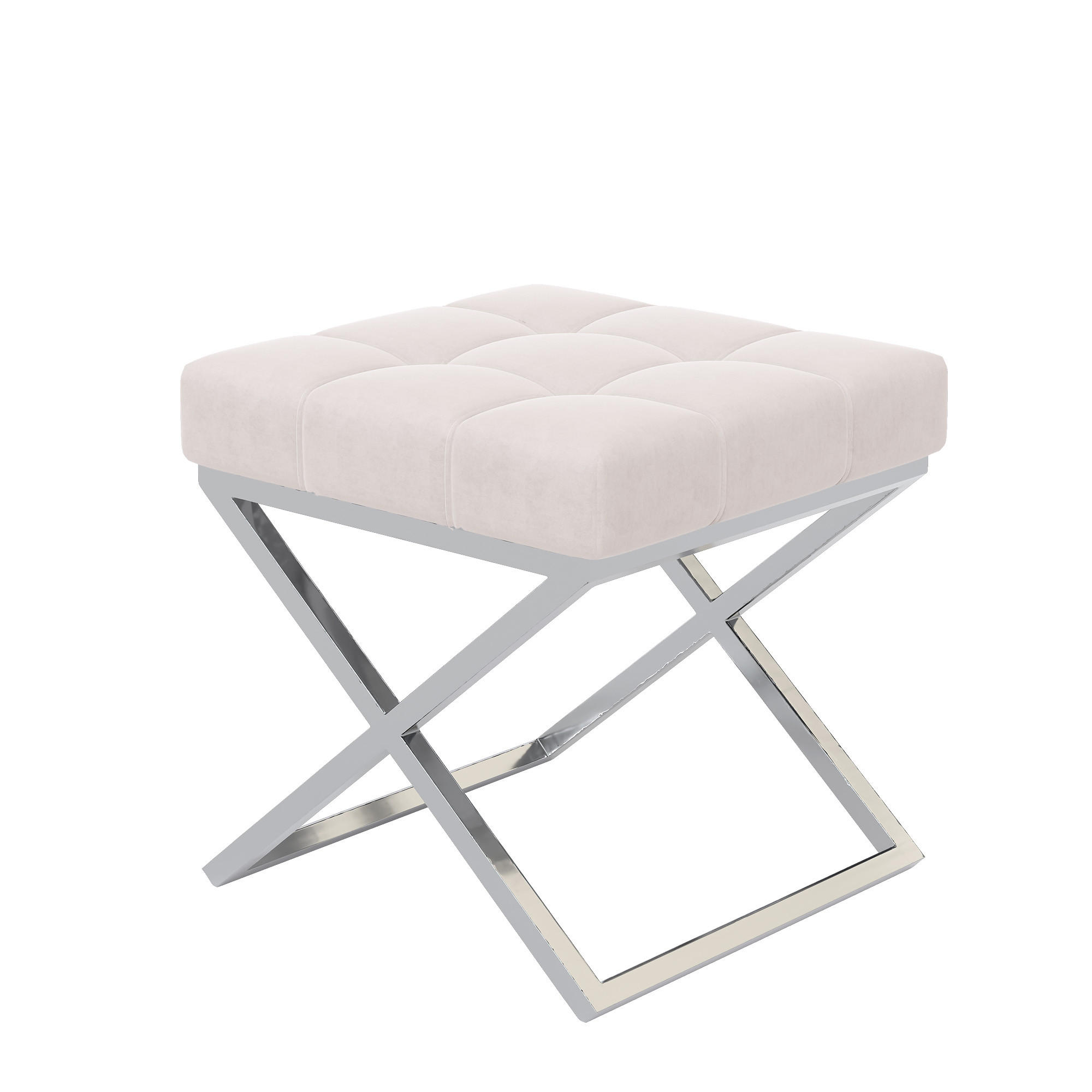 HOCKER LIND 45/45/45 cm, Chrom / Hellbeige - Sandfarben/Chromfarben, Textil/Metall (45/45/45cm) - Idohome