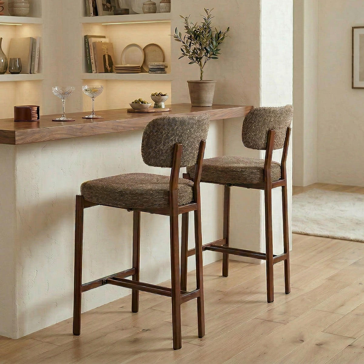 HOCKER 2er Set Stoff 56/56/92 cm - Braun, Textil (56/92/56cm) - Calicosy