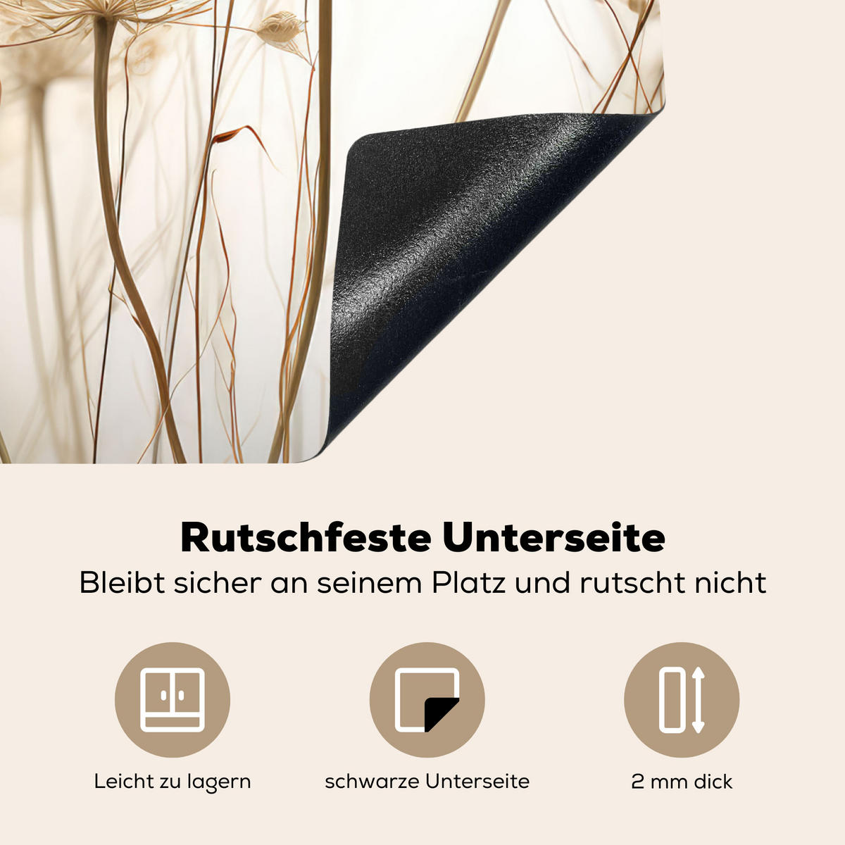 HERDABDECKPLATTE Blumen - Weiß - Sonnenlicht 59x52 cm - Ecru, Kunststoff (59/0.2/52cm) - MuchoWow