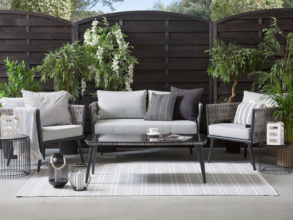 GARTENMÖBEL-SET 4-sitzer Rattan Grau Preveza - Grau, Kunststoff - Beliani
