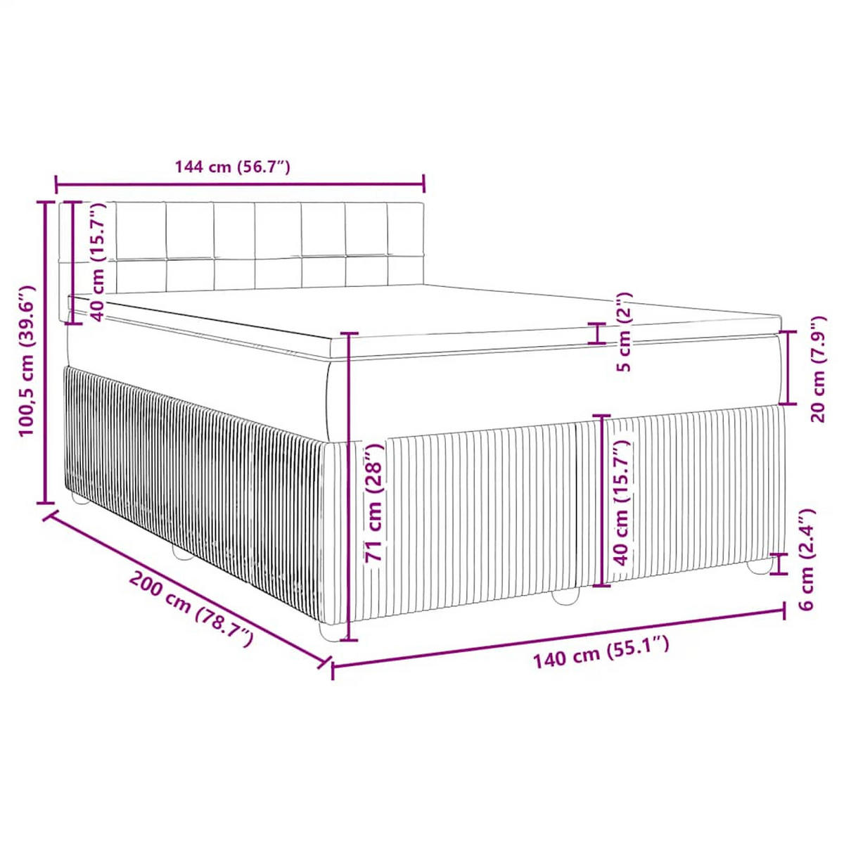 BOXSPRINGBETT Mit Matratze Schwarz 140/200 Cm Samt - Schwarz, Textil (140/200cm) - vidaXL