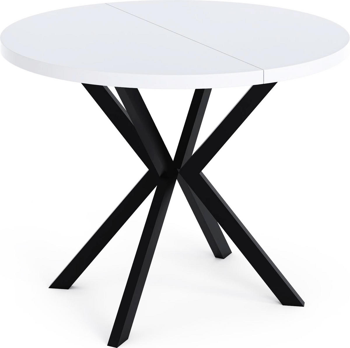 ESSTISCH Valeo runder ausziehbarer, Weiß 120-200/120/76 cm - Schwarz/Weiß, Holzwerkstoff/Metall (120/120/76cm) - WFL GROUP