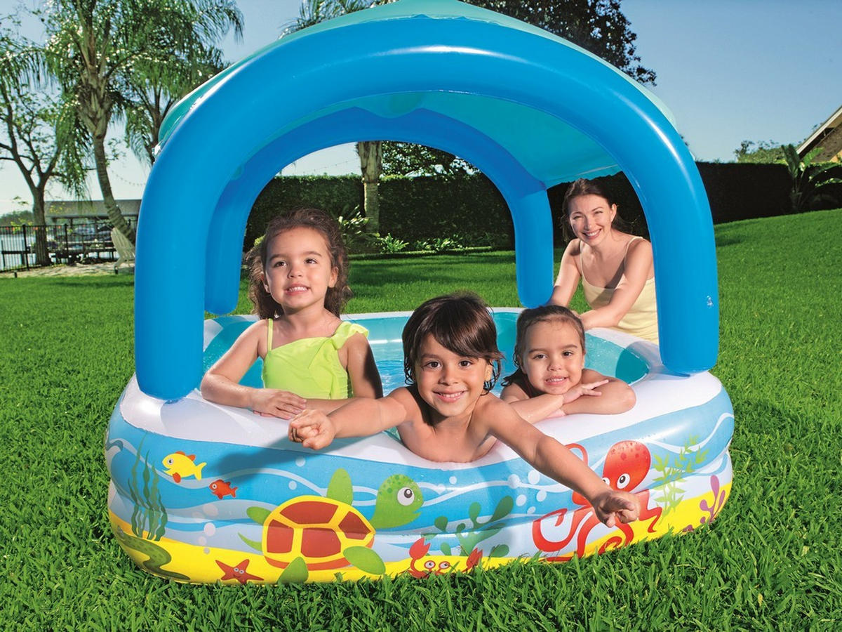 KINDERSCHWIMMBECKEN mit Sonnendach 140 x 140 x 114 cm - 52192 - Multicolor, Textil (140/140/114cm)