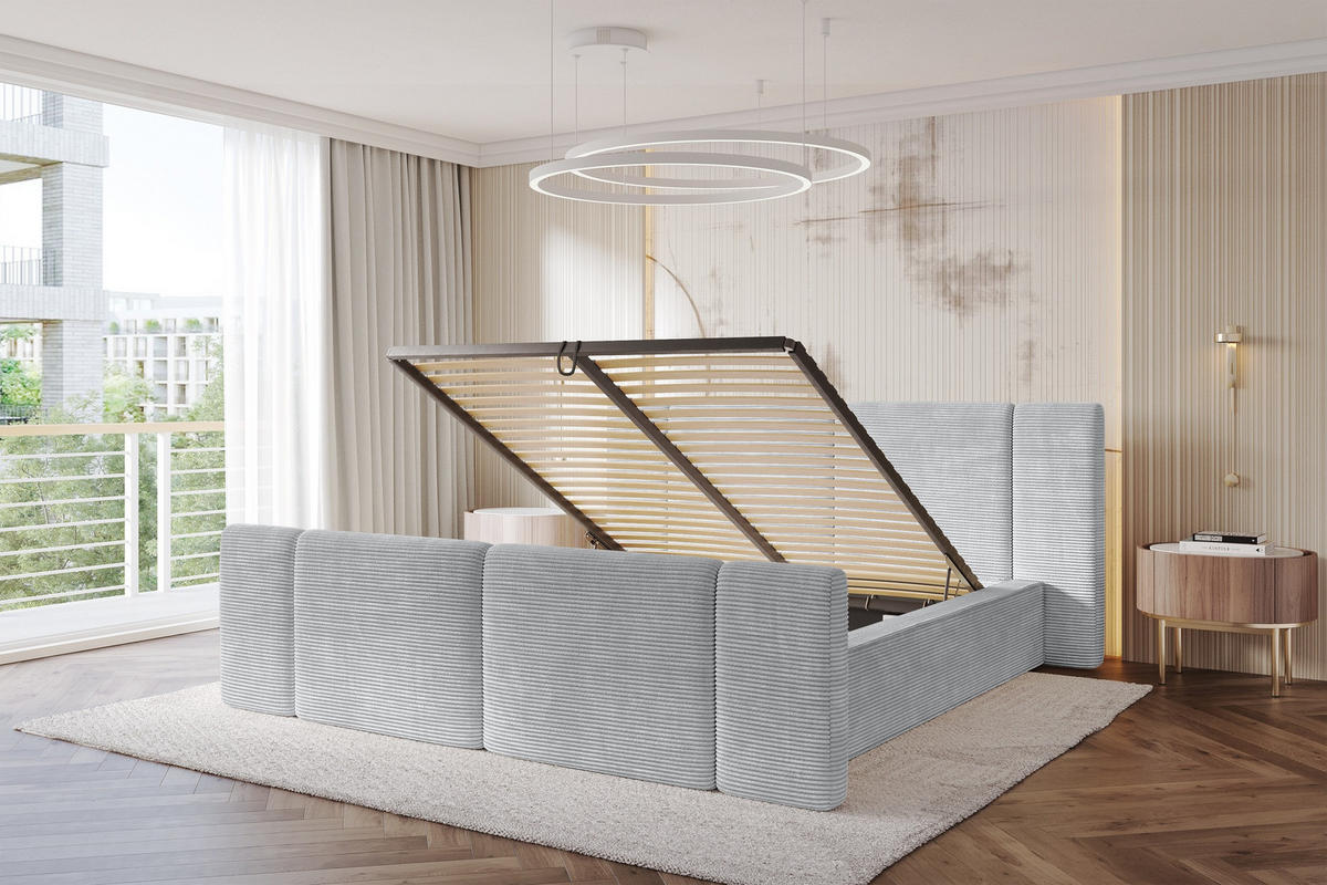 POLSTERBETT mit Bettkasten, Fußteil und Lattenrost, Bett mit Matratze H3/H4 - RIVO-Z 120x200 Grau - Anthrazit, Holzwerkstoff/Textil (120/200cm) - ALTDECOR
