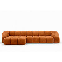 ECKSOFA Modulare L-Form, Veloursstoff Bluvel, Zimtfarbe, Links, CROISSANT XL - Orange, Holz (340/190cm) - Kaiser Möbel
