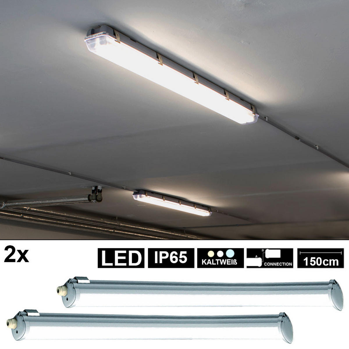 LED DECKENLEUCHTE Grau 2er Set - Grau, Kunststoff (150/6.5/5.8cm)