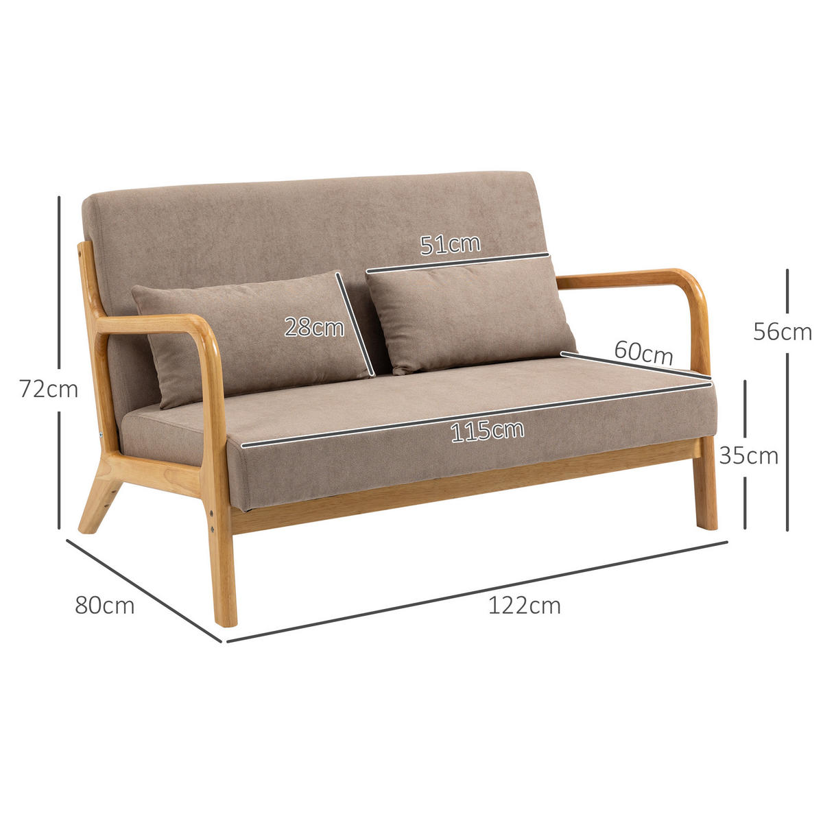 SOFA 2-Sitzer, Samt, Hellgrau - Hellgrau, Textil (80/72/122cm) - HOMCOM