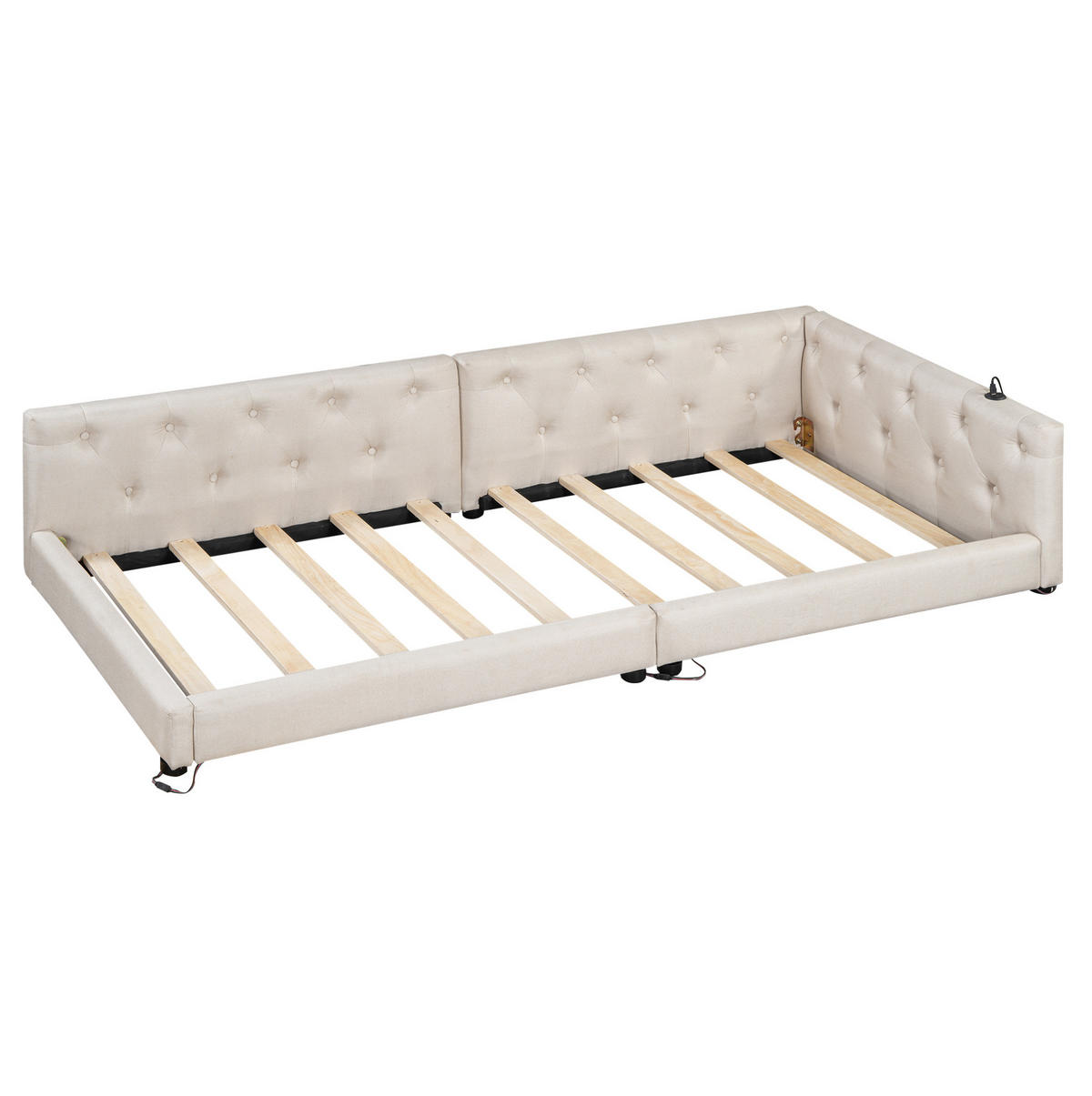 DENNÁ posteľ z ľanu a MDF 90x200 cm béžová s LED osvetlením, USB a USB-C portom - béžová, textil (90/200cm) - Modfu